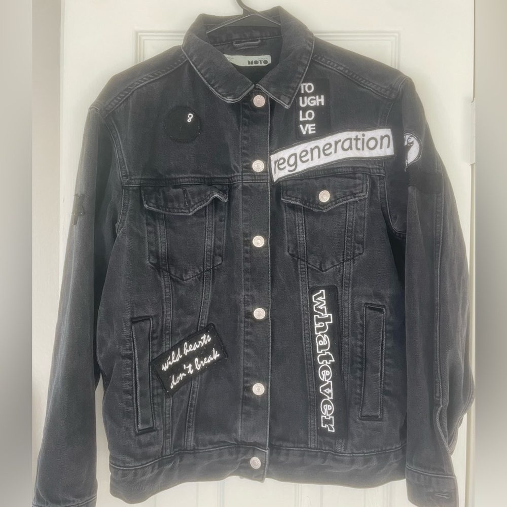 Topshop Black Jean Jacket with White Patches